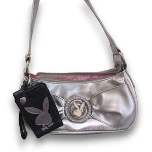 Vintage Y2K Rare Playboy Spinner McBling Metallic Silver Purse Bag + Cell Holder